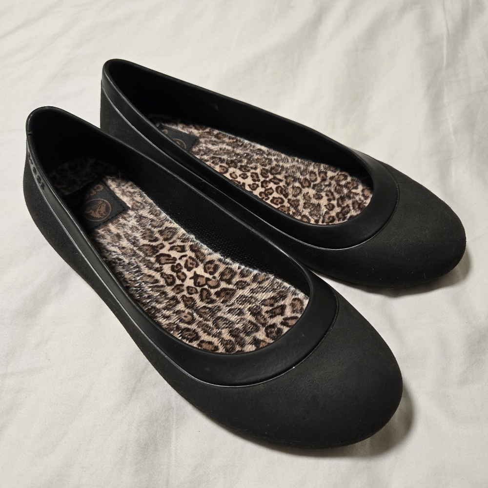 Crocs Mammoth Lined Ballet Flats Size 8, Dark Brown, Leopard